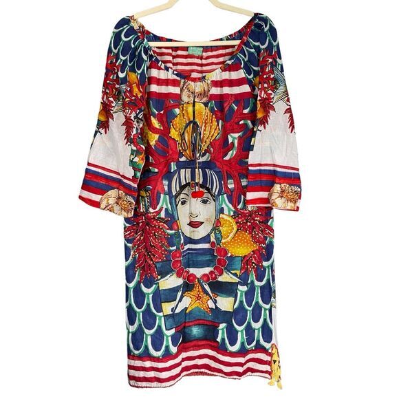 B6 Antica‎ Sartoria Beadwork & Printed Midi Dress Medium Colorful - Picture 1 of 11